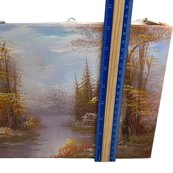 Vintage Signed Oil Painting Cabin In The Woods Measuring 10”x 8” - Picture 4 of 16
